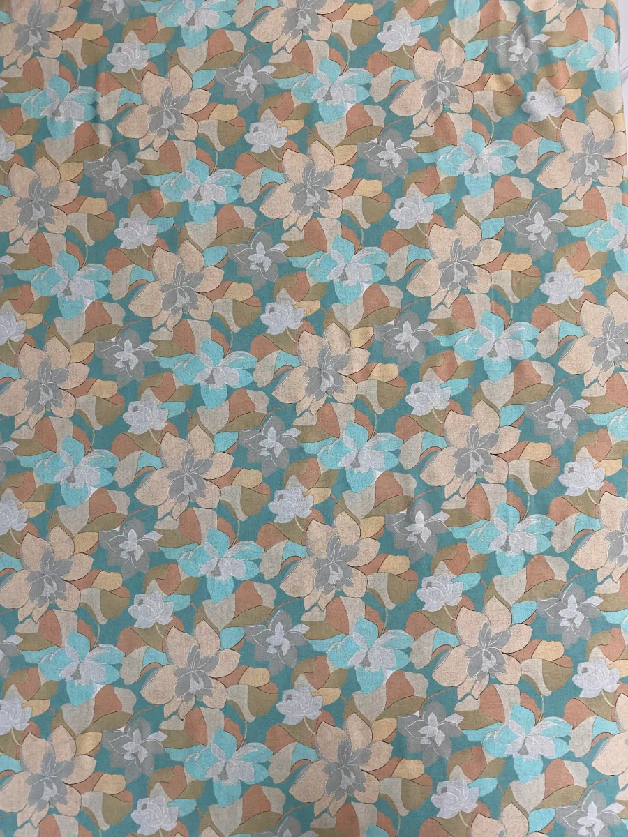 Muslin | Teal Beige | Floral Print | Unstitched Suit