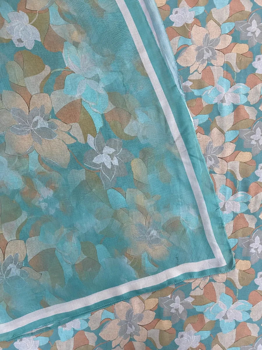 Muslin | Teal Beige | Floral Print | Unstitched Suit