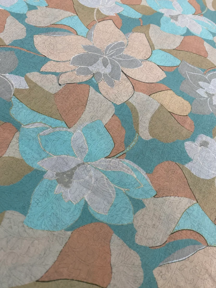 Muslin | Teal Beige | Floral Print | Unstitched Suit