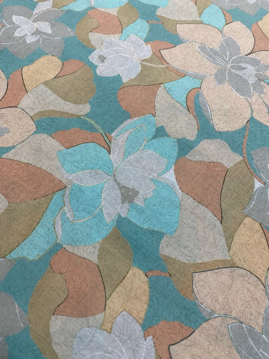 Muslin | Teal Beige | Floral Print | Unstitched Suit