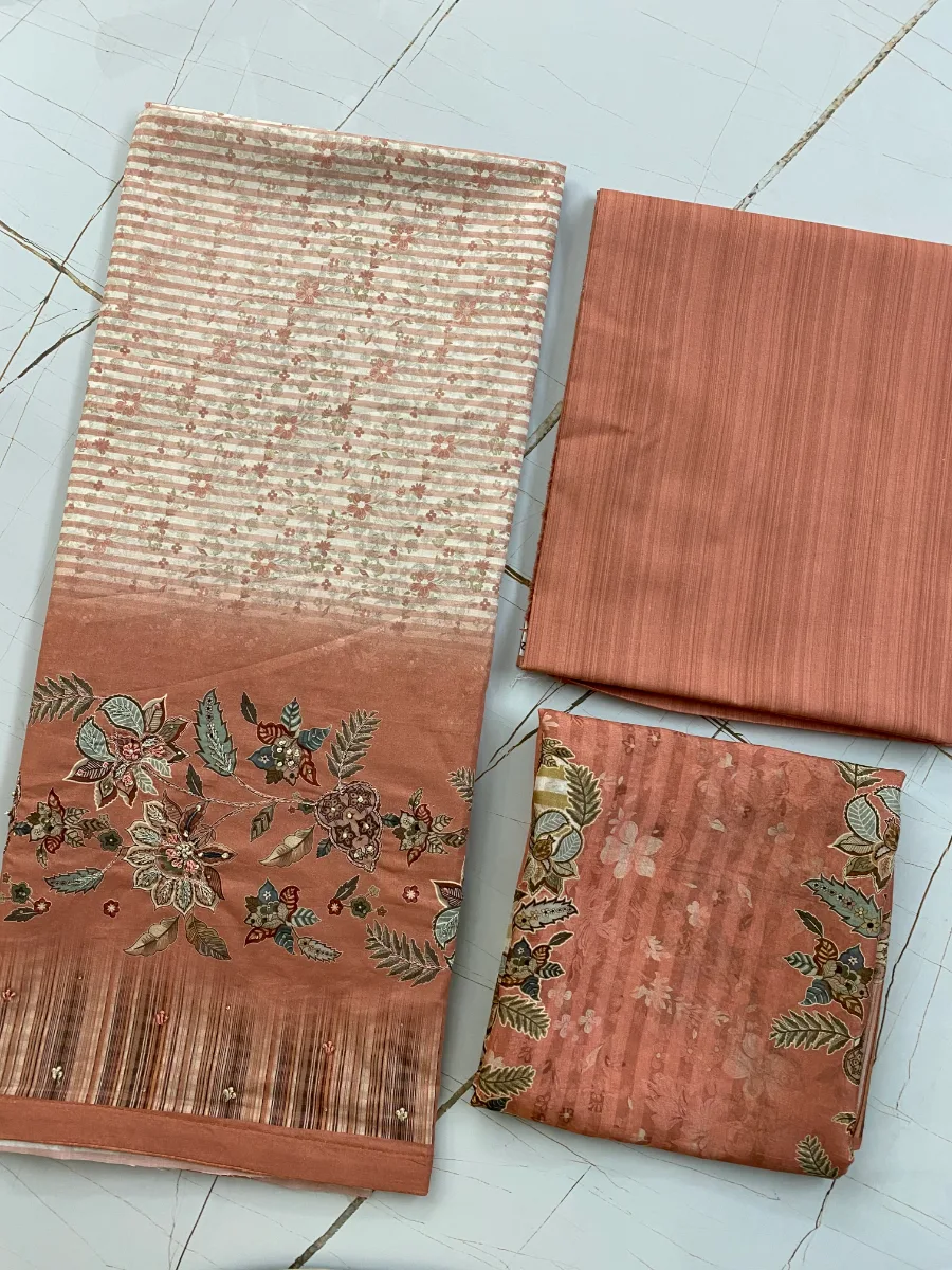 Pure Cotton | Rusty Rose | Hand Embroidery Printed | Unstitched Suit