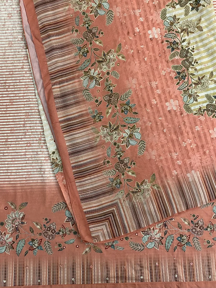 Pure Cotton | Rusty Rose | Hand Embroidery Printed | Unstitched Suit