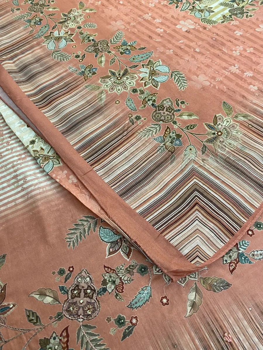 Pure Cotton | Rusty Rose | Hand Embroidery Printed | Unstitched Suit