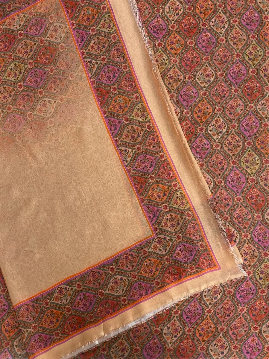 Organza & Crepe | Peach & Multicolor | Printed | Unstitched Suit