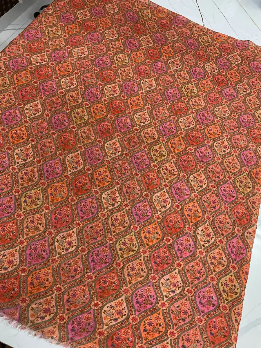 Organza & Crepe | Peach & Multicolor | Printed | Unstitched Suit