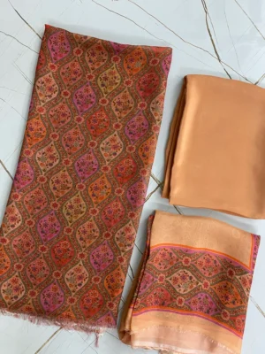 Organza & Crepe | Peach & Multicolor | Printed | Unstitched Suit