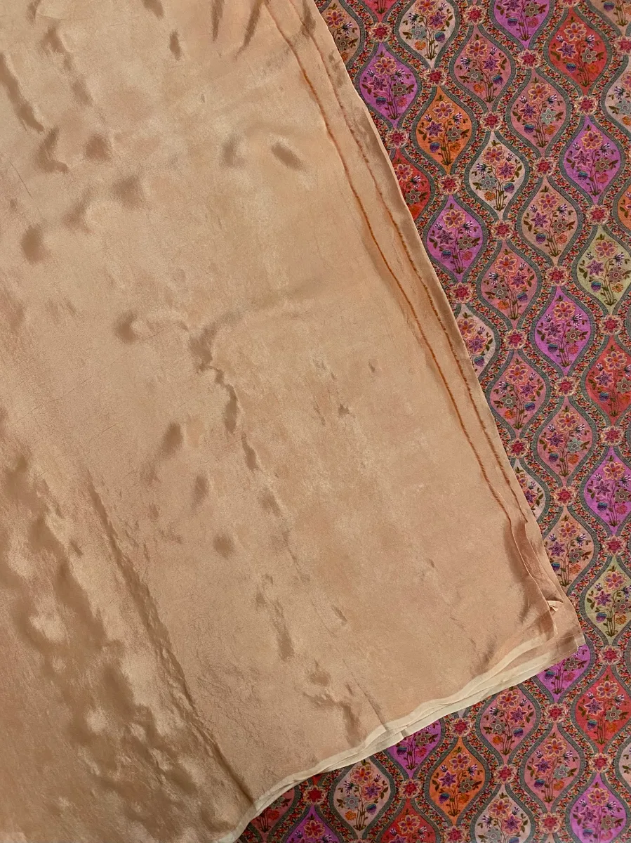 Organza & Crepe | Peach & Multicolor | Printed | Unstitched Suit