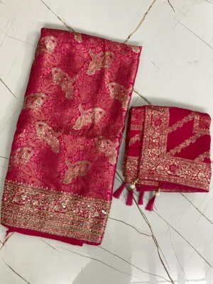 Banarsi Silk | Magenta | Heavy Embroidery & Mirror Work | Unstitched Suit