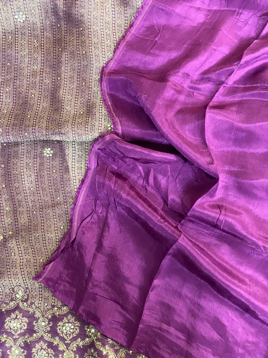 Banarsi Silk | Purple | Heavy Embroidery & Mirror Work | Unstitched Suit