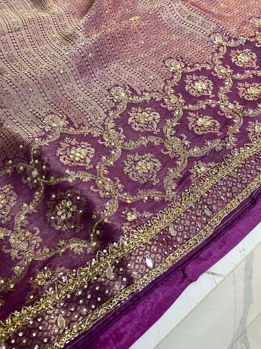 Banarsi Silk | Purple | Heavy Embroidery & Mirror Work | Unstitched Suit
