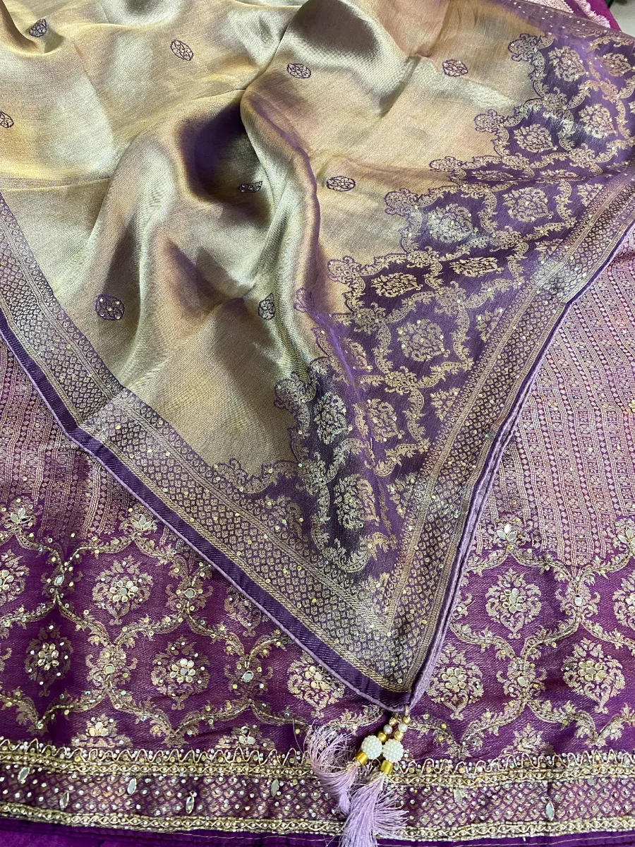 Banarsi Silk | Purple | Heavy Embroidery & Mirror Work | Unstitched Suit