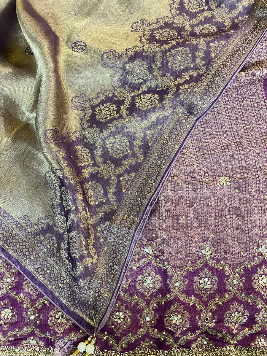 Banarsi Silk | Purple | Heavy Embroidery & Mirror Work | Unstitched Suit
