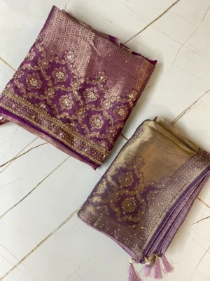 Banarsi Silk | Purple | Heavy Embroidery & Mirror Work | Unstitched Suit